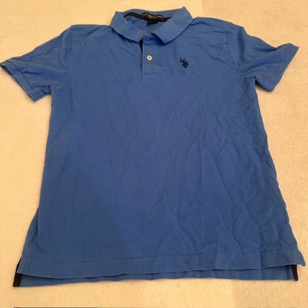 US Polo Assn Polo Shirt Boys XL 14 16 Blue Short Sleeve Cotton Golf Preppy Top